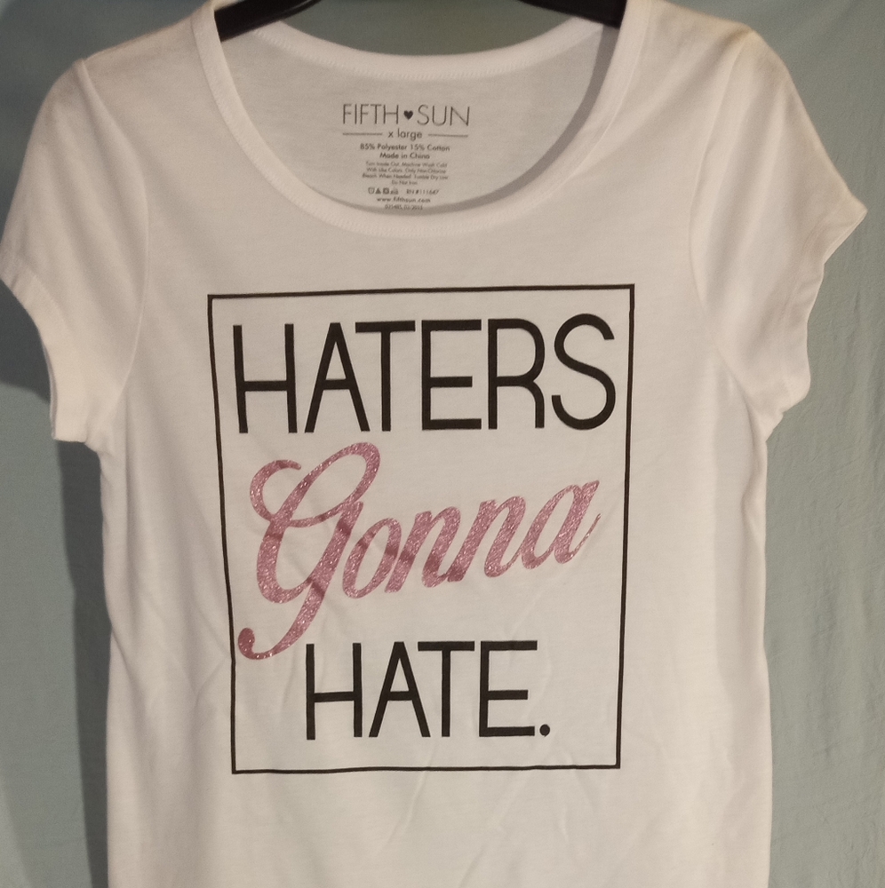 Fifth Sun White and Pink Graphic Tee Tag Says XL Fits More Like a Small/Medium
